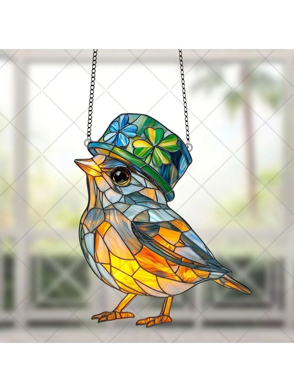 IRISH BIRD Four Leaf Clover Window Suncatcher New Boutique Item